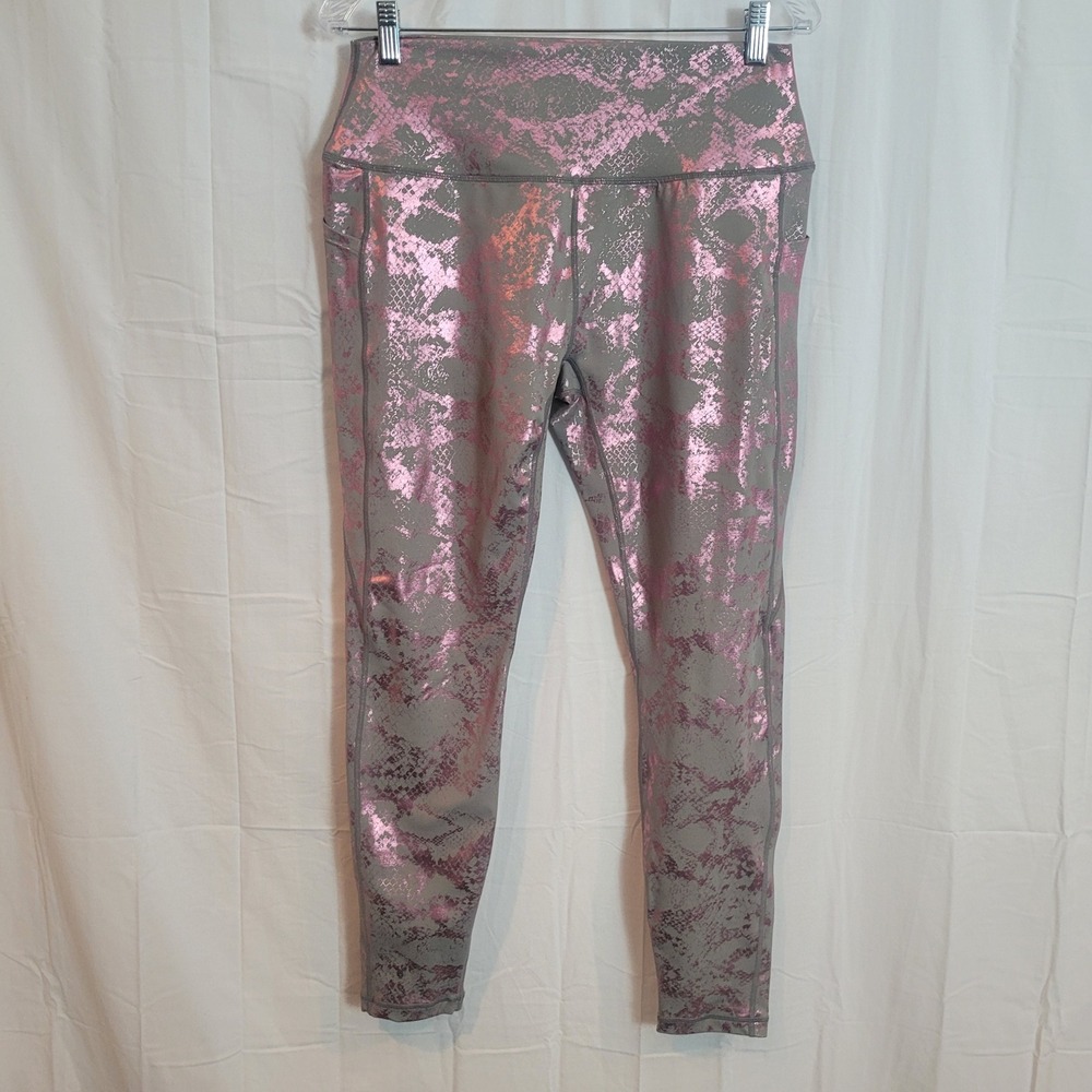 Curves N Combatboots Pink Metallic Snakeskin Foil Leggings Grey Size XXL Pockets